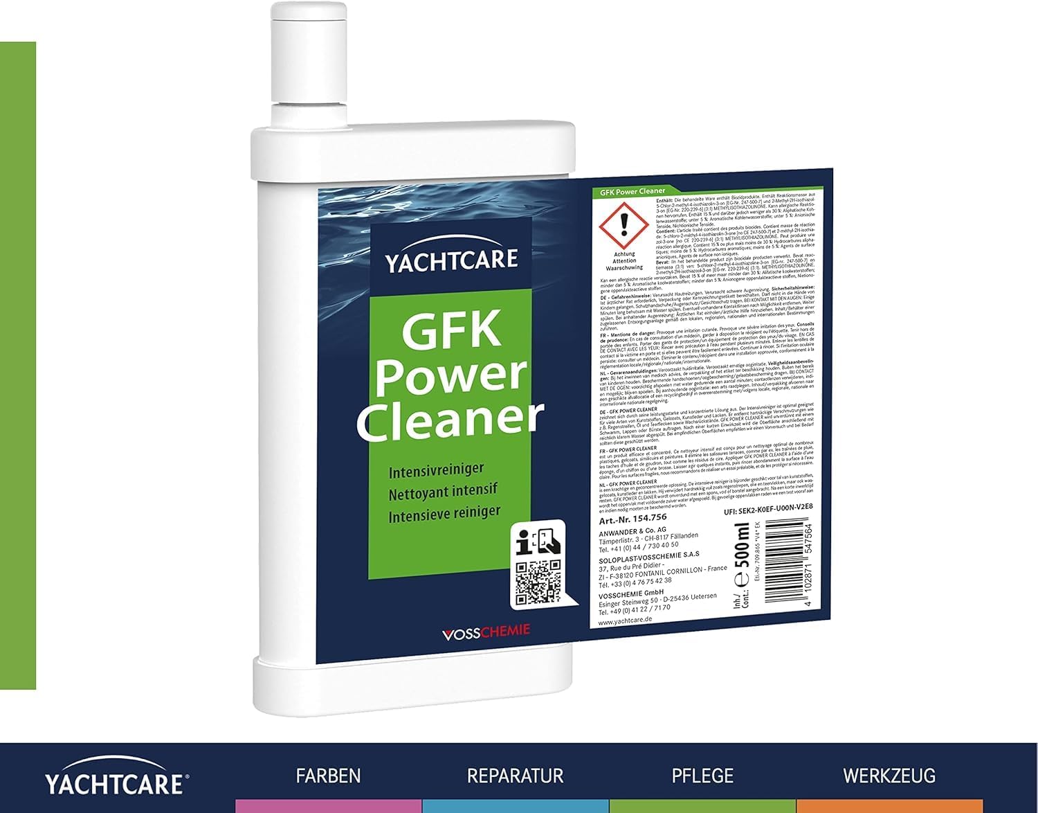 Yachtcare GFK Power Cleaner & Bootsreiniger | 500 ml | GFK Reiniger für Gelcoat | Kunststoff | GFK-Pool | Wohnmobil & Caravan