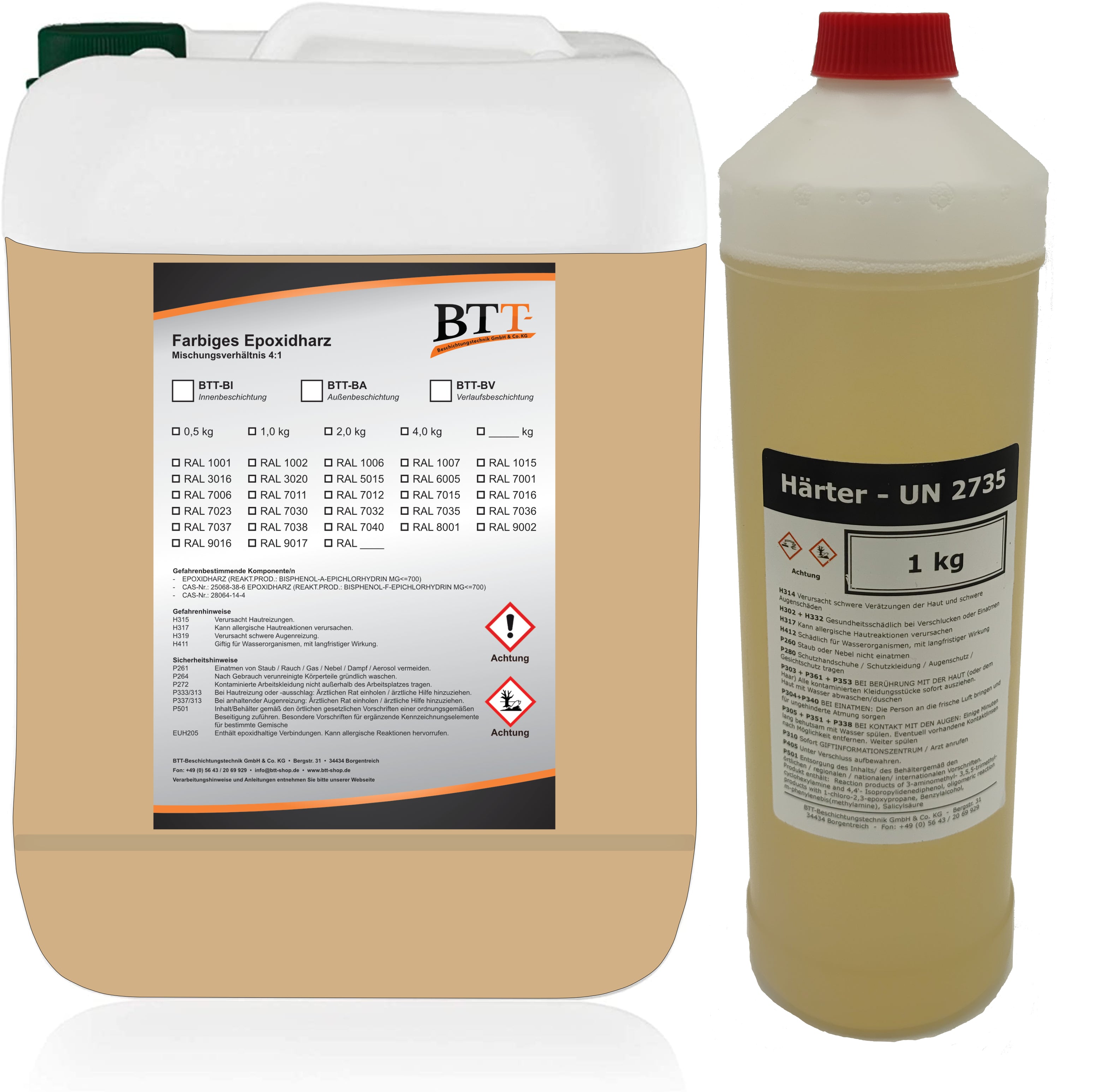 BTT-BA Epoxidharz Bodenbeschichtung RAL Außen Fliesenlack Betonfarbe Estrichfarbe Balkonfarbe Betonplattenfarbe Terrassenfarbe