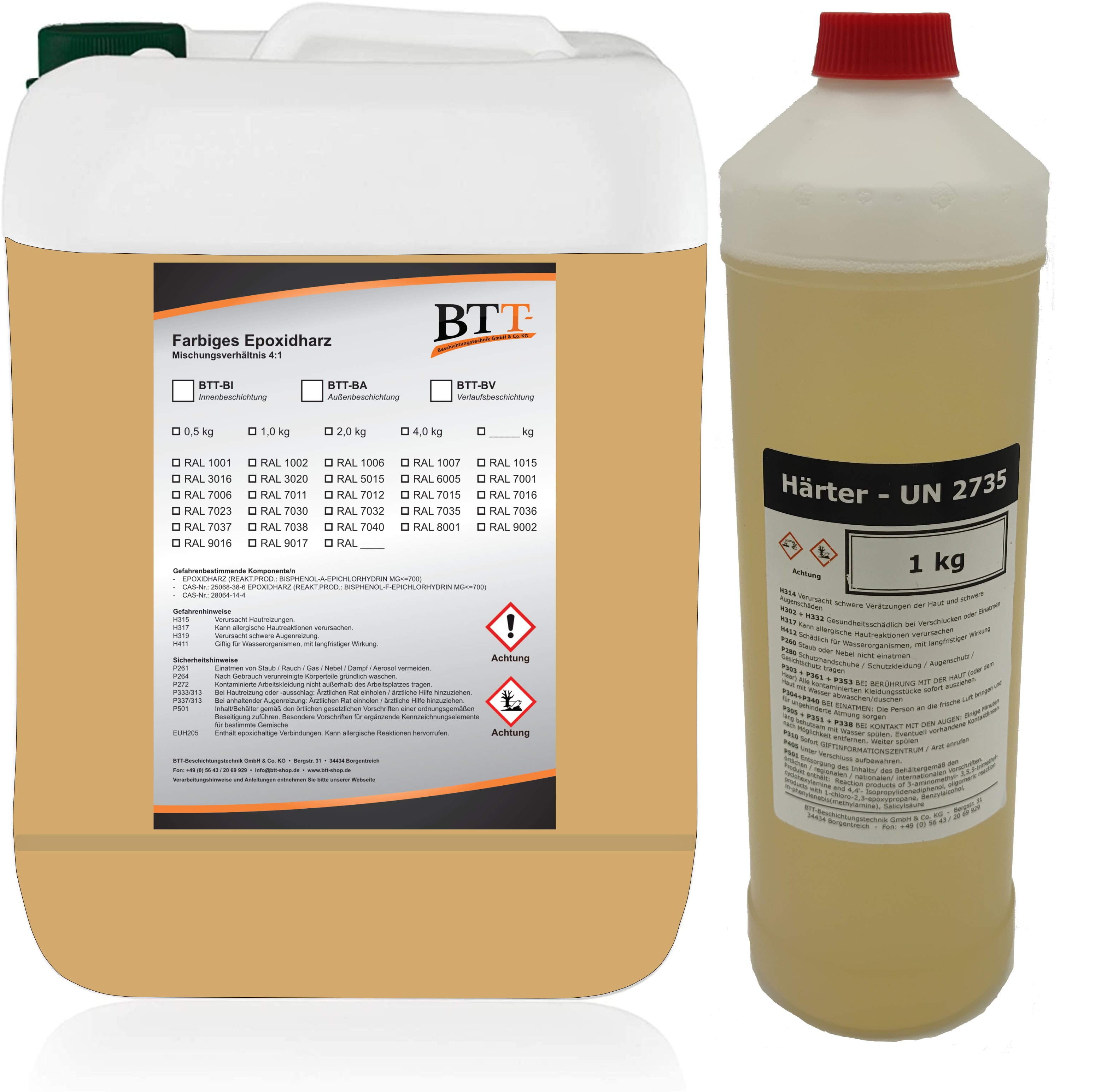 BTT-BA Epoxidharz Bodenbeschichtung RAL Außen Fliesenlack Betonfarbe Estrichfarbe Balkonfarbe Betonplattenfarbe Terrassenfarbe