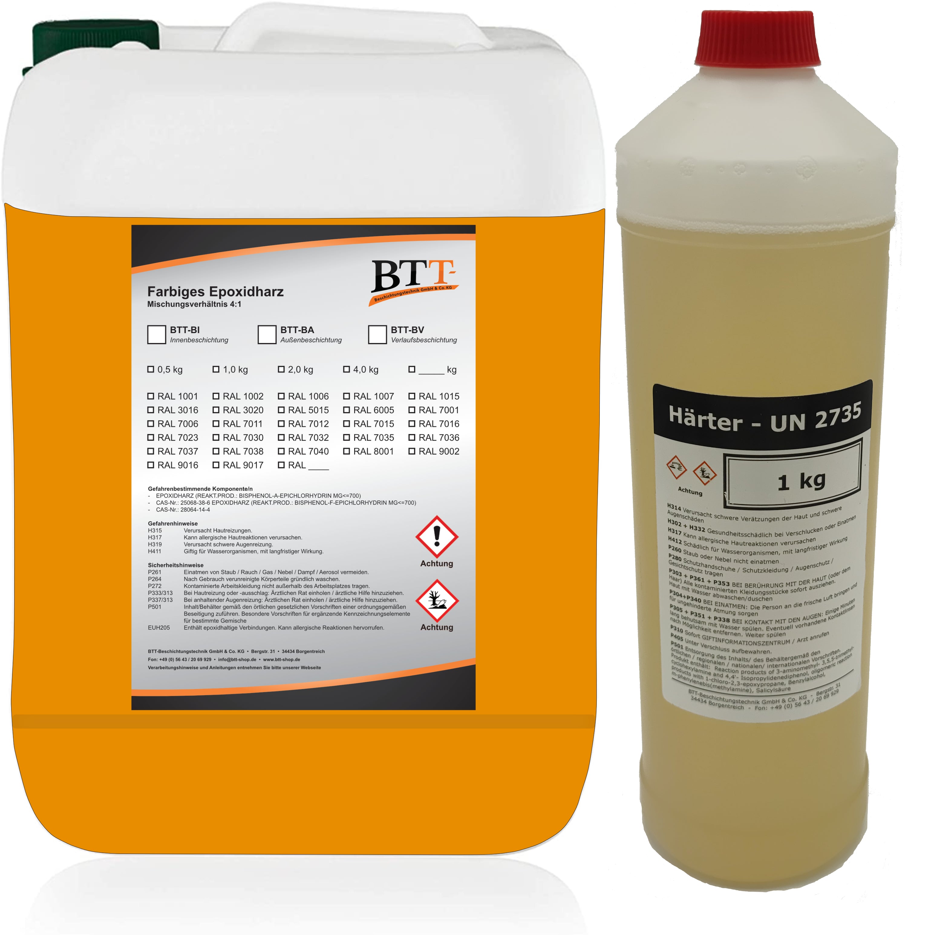 BTT-BA Epoxidharz Bodenbeschichtung RAL Außen Fliesenlack Betonfarbe Estrichfarbe Balkonfarbe Betonplattenfarbe Terrassenfarbe