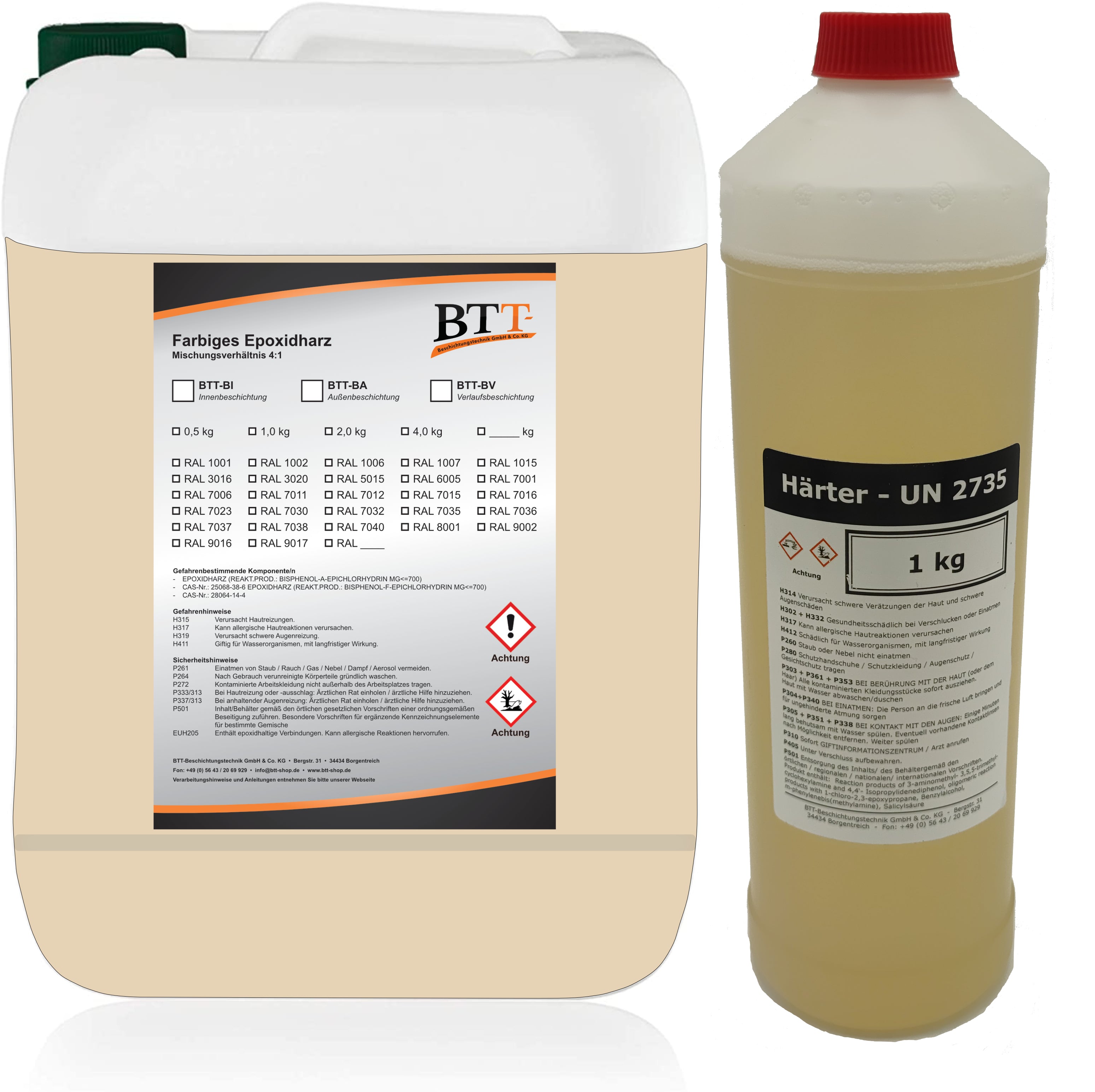 BTT-BA Epoxidharz Bodenbeschichtung RAL Außen Fliesenlack Betonfarbe Estrichfarbe Balkonfarbe Betonplattenfarbe Terrassenfarbe