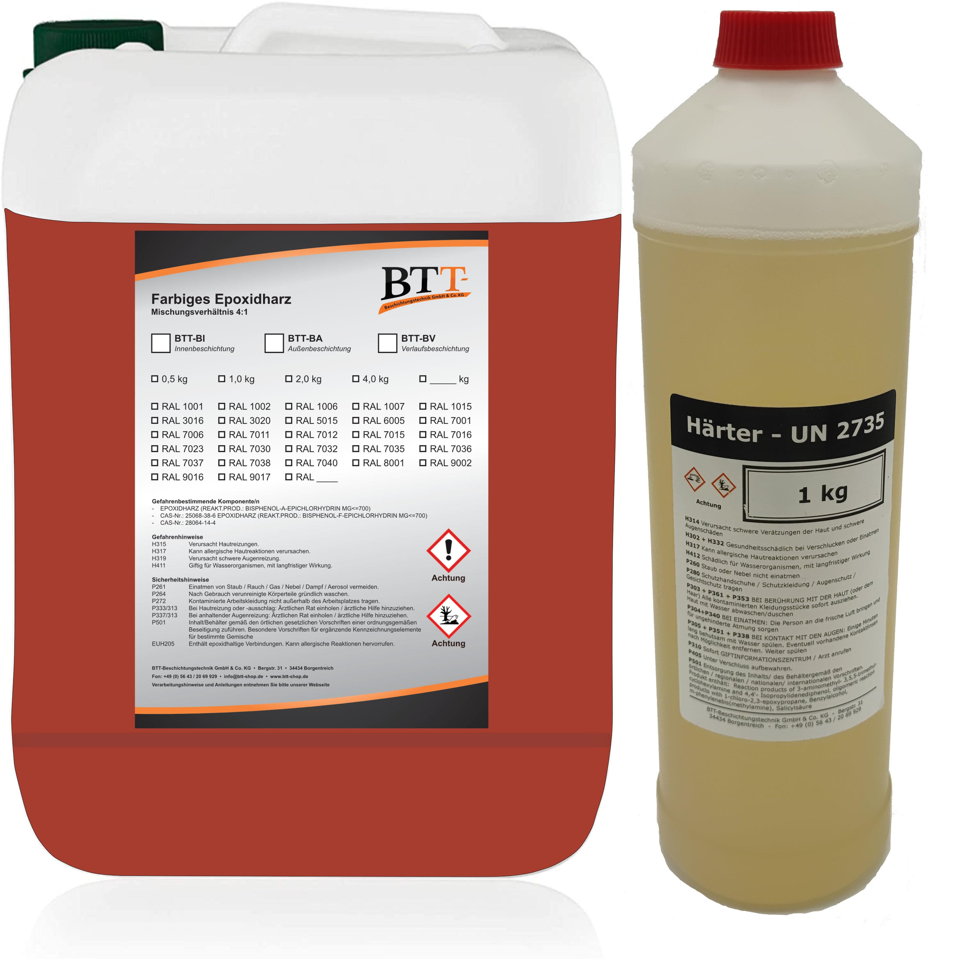 BTT-BA Epoxidharz Bodenbeschichtung RAL Außen Fliesenlack Betonfarbe Estrichfarbe Balkonfarbe Betonplattenfarbe Terrassenfarbe