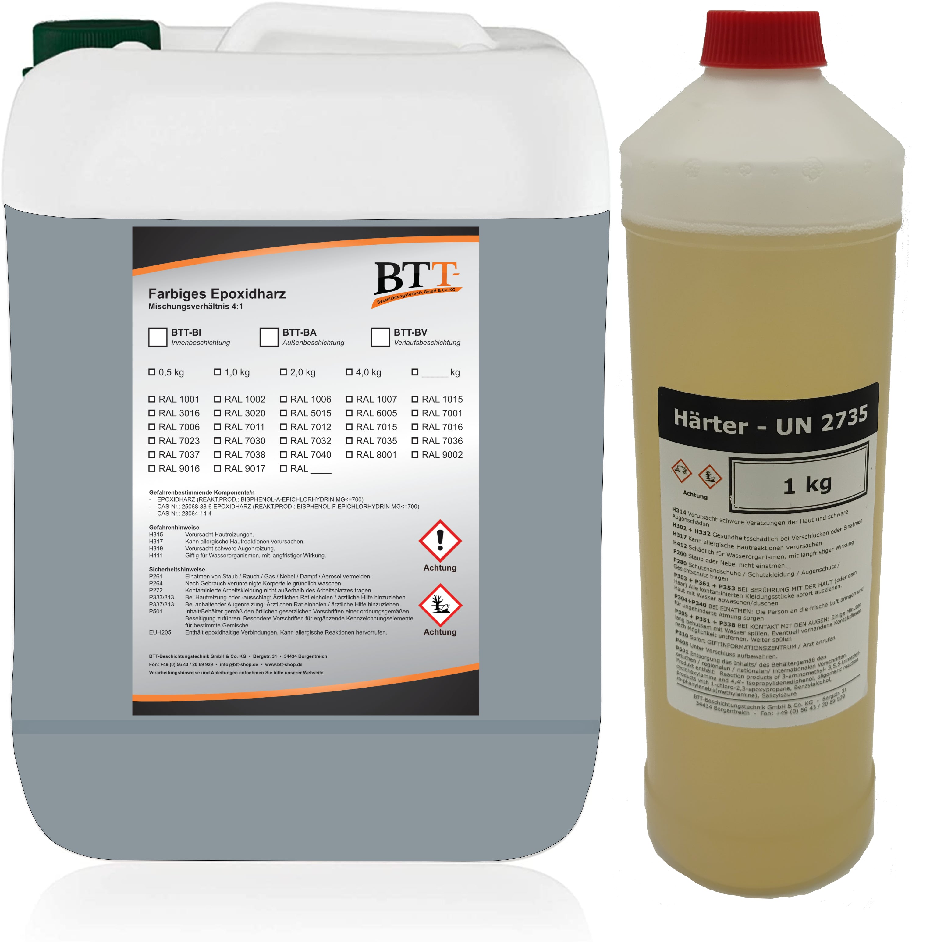 BTT-BA Epoxidharz Bodenbeschichtung RAL Außen Fliesenlack Betonfarbe Estrichfarbe Balkonfarbe Betonplattenfarbe Terrassenfarbe