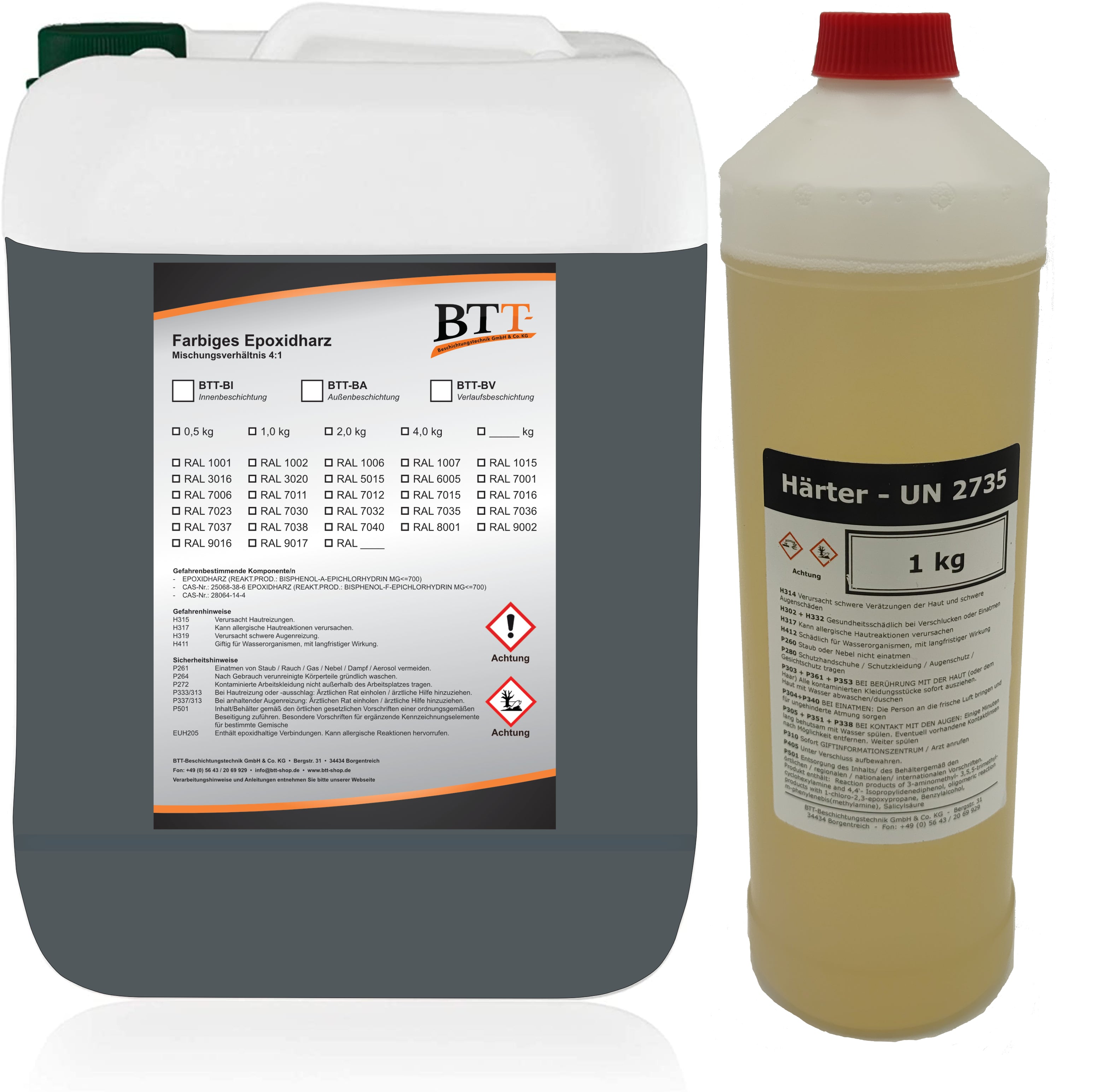 BTT-BA Epoxidharz Bodenbeschichtung RAL Außen Fliesenlack Betonfarbe Estrichfarbe Balkonfarbe Betonplattenfarbe Terrassenfarbe