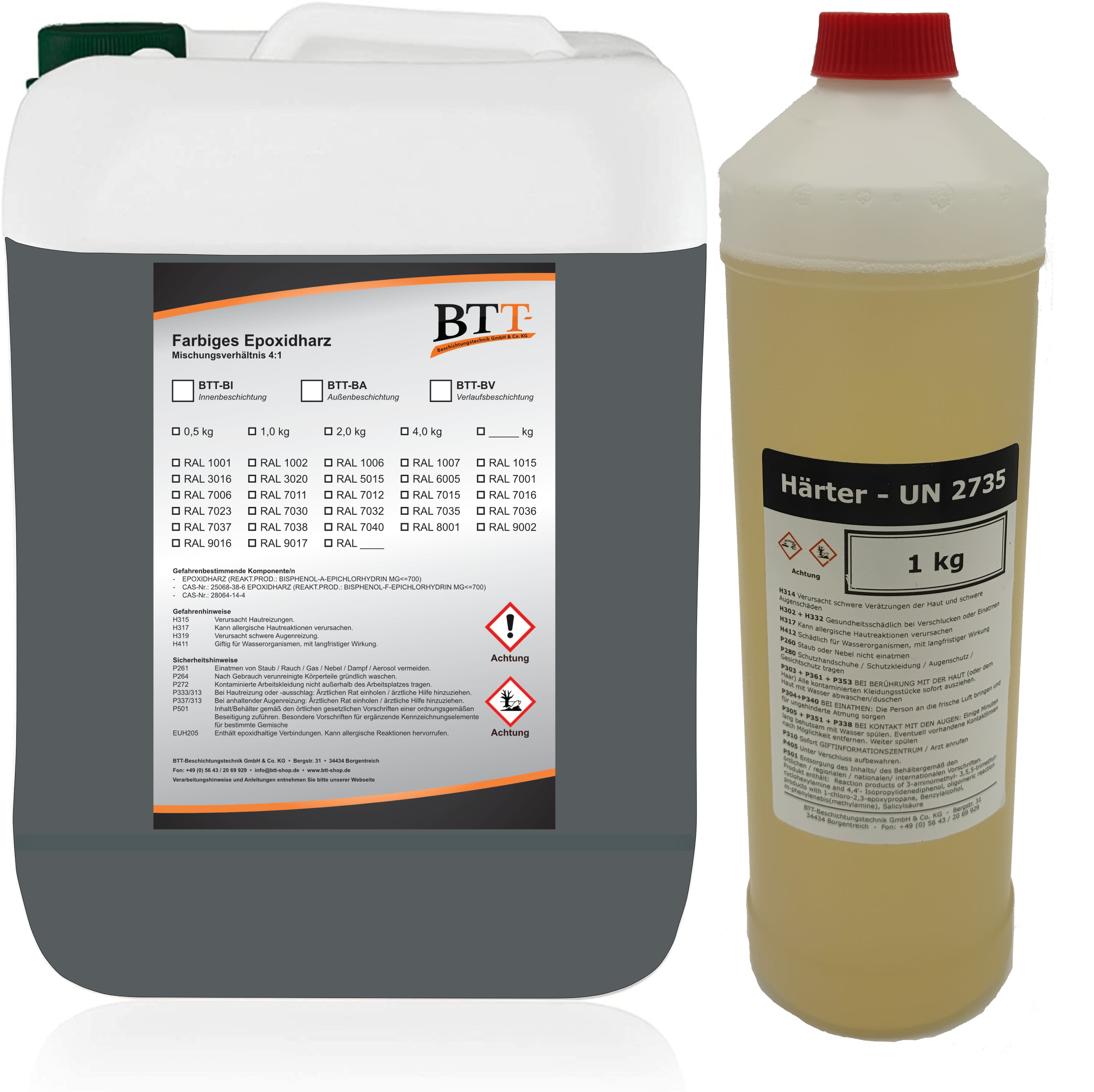 BTT-BA Epoxidharz Bodenbeschichtung RAL Außen Fliesenlack Betonfarbe Estrichfarbe Balkonfarbe Betonplattenfarbe Terrassenfarbe