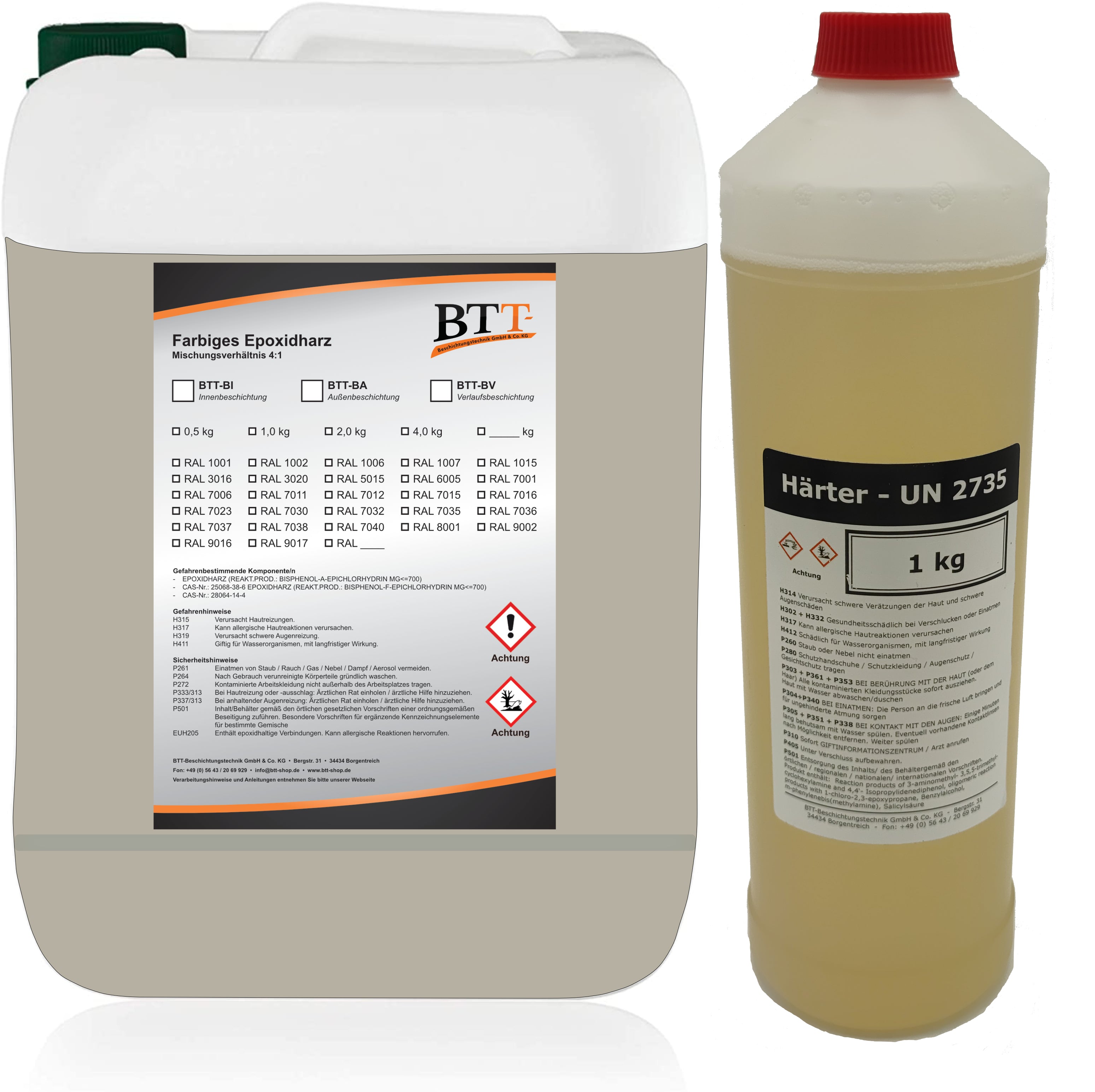 BTT-BA Epoxidharz Bodenbeschichtung RAL Außen Fliesenlack Betonfarbe Estrichfarbe Balkonfarbe Betonplattenfarbe Terrassenfarbe