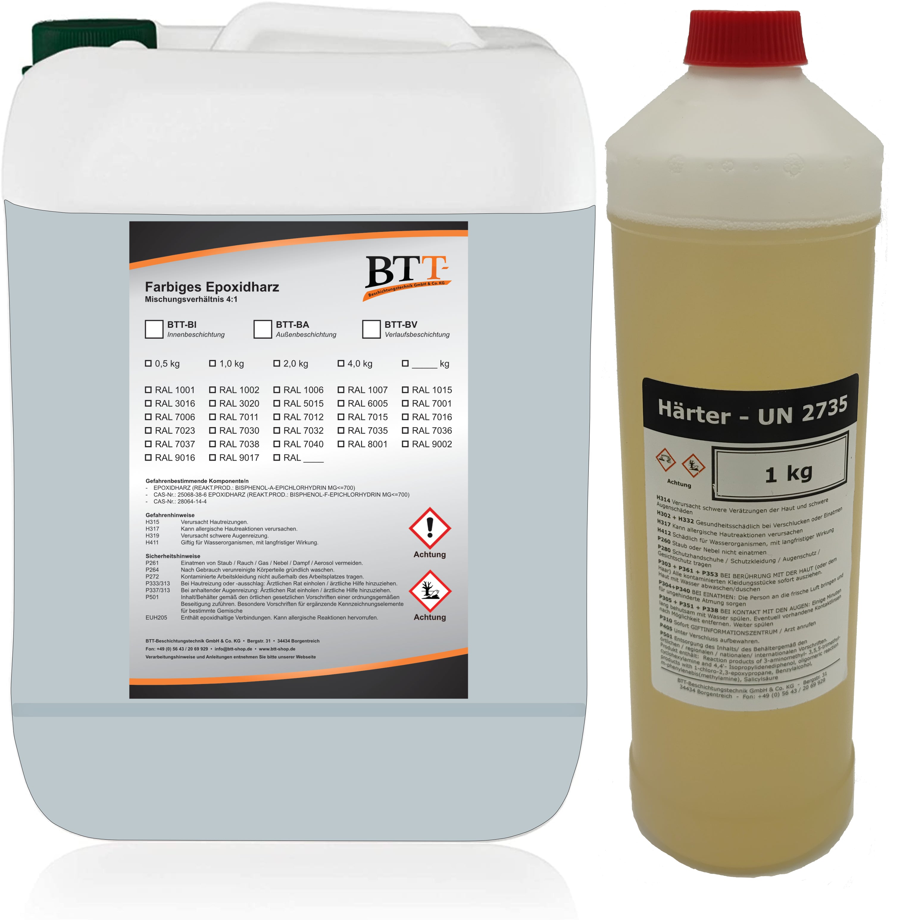 BTT-BA Epoxidharz Bodenbeschichtung RAL Außen Fliesenlack Betonfarbe Estrichfarbe Balkonfarbe Betonplattenfarbe Terrassenfarbe