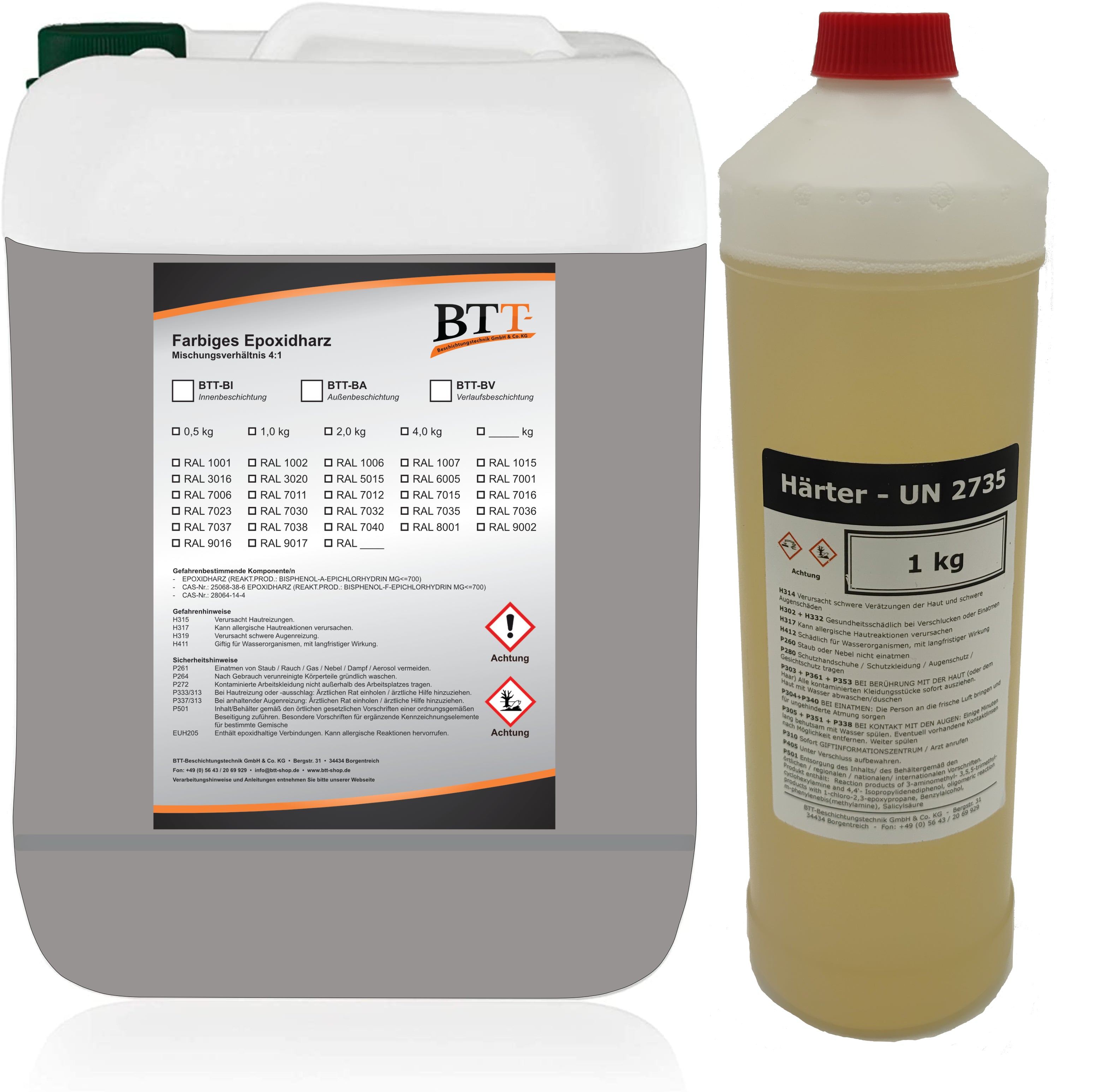 BTT-BA Epoxidharz Bodenbeschichtung RAL Außen Fliesenlack Betonfarbe Estrichfarbe Balkonfarbe Betonplattenfarbe Terrassenfarbe