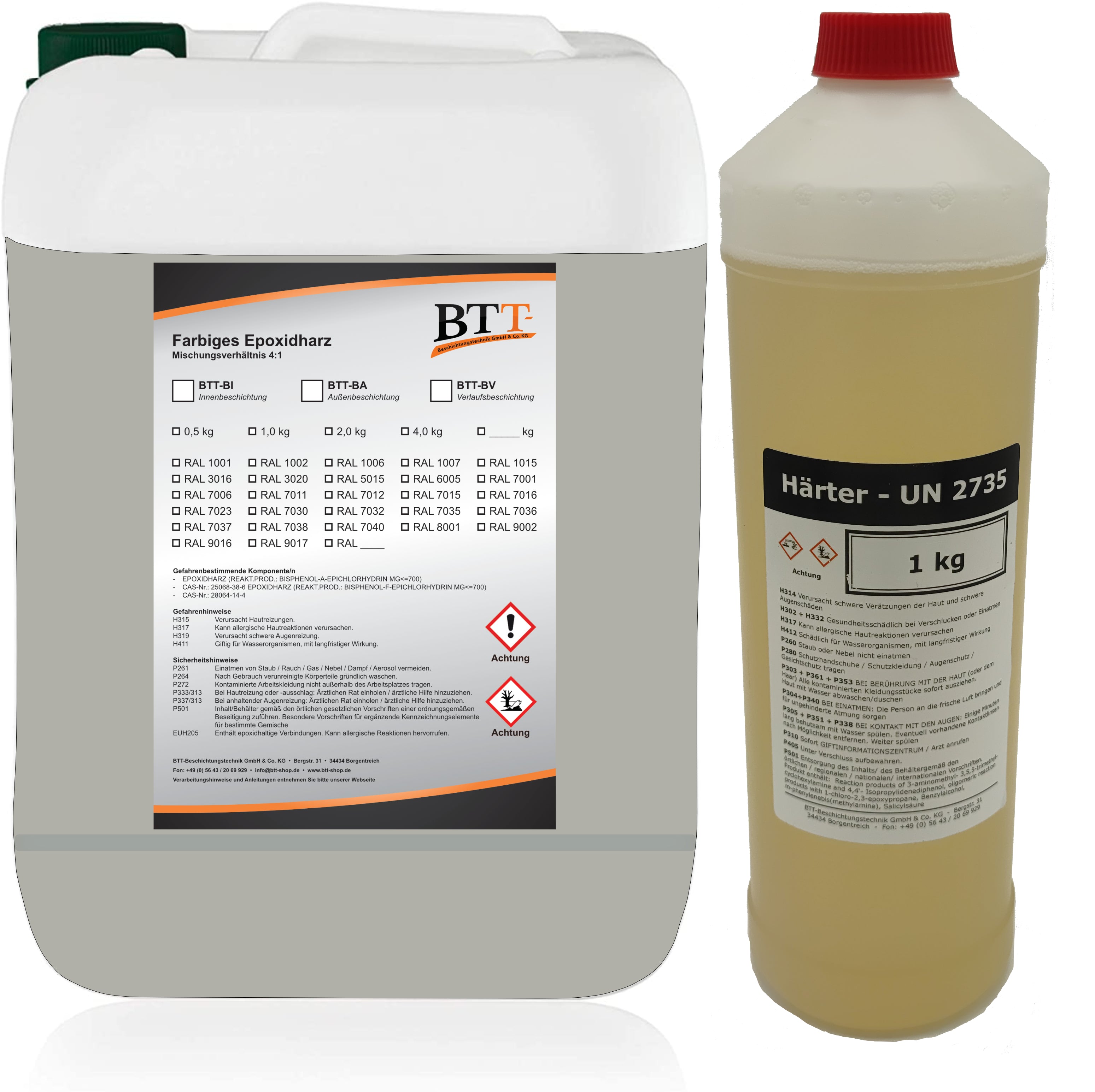 BTT-BA Epoxidharz Bodenbeschichtung RAL Außen Fliesenlack Betonfarbe Estrichfarbe Balkonfarbe Betonplattenfarbe Terrassenfarbe