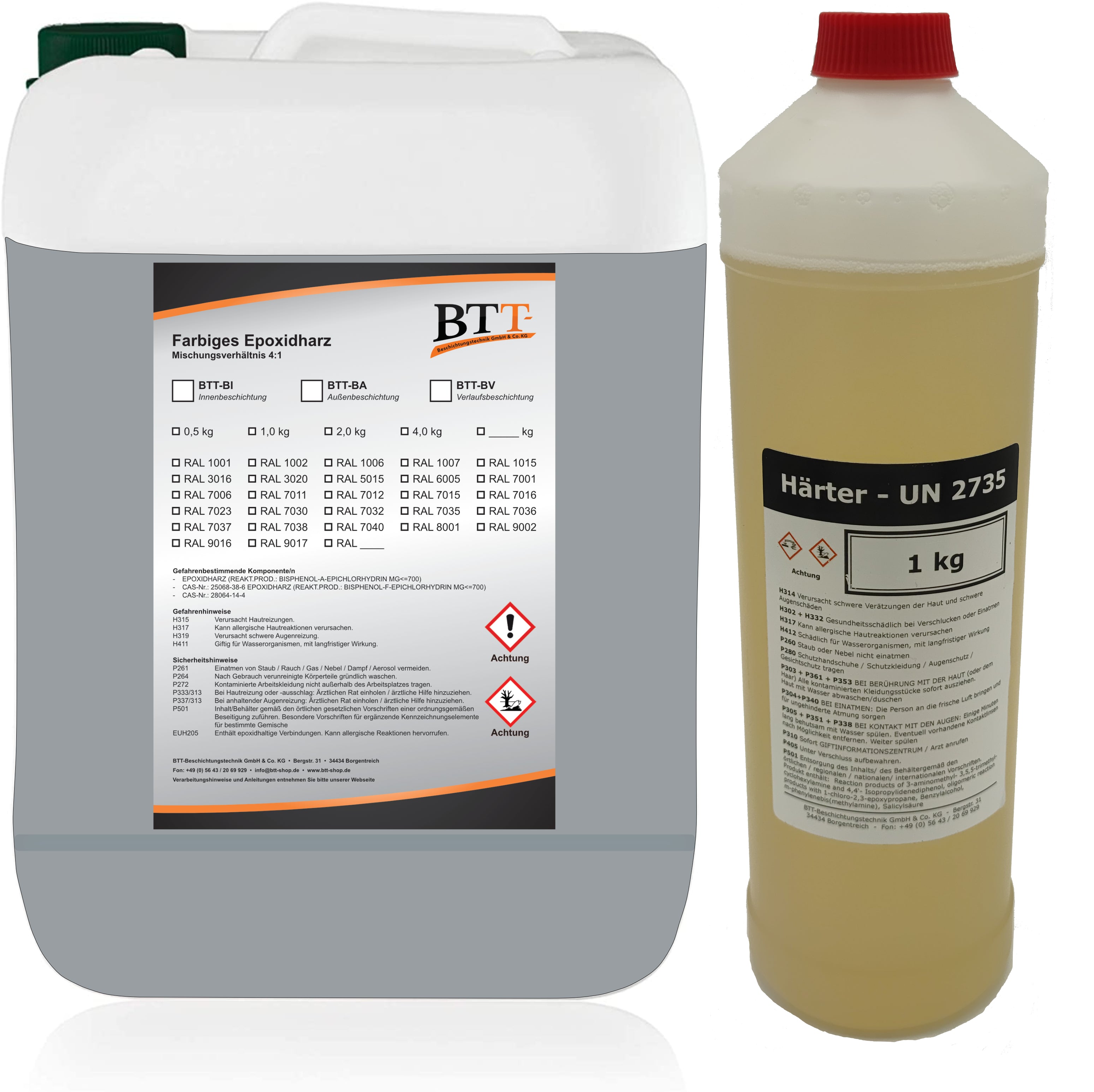 BTT-BA Epoxidharz Bodenbeschichtung RAL Außen Fliesenlack Betonfarbe Estrichfarbe Balkonfarbe Betonplattenfarbe Terrassenfarbe