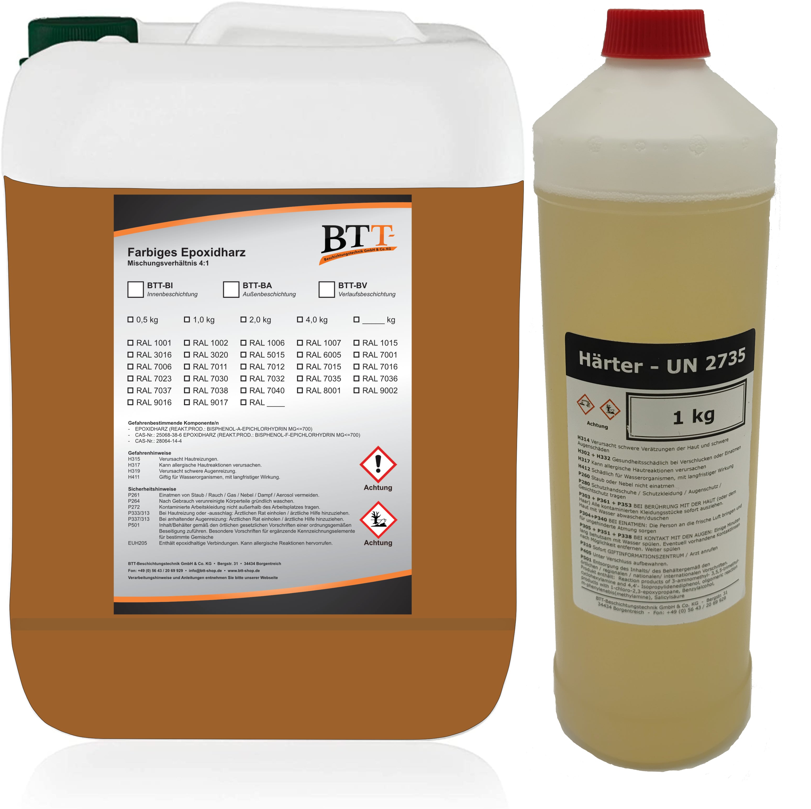 BTT-BA Epoxidharz Bodenbeschichtung RAL Außen Fliesenlack Betonfarbe Estrichfarbe Balkonfarbe Betonplattenfarbe Terrassenfarbe