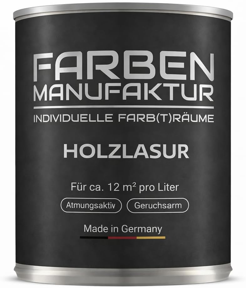 Farben Manufaktur Holzlasur Lasur Holzfarbe Holzschutzlack Holzlack lasierend nicht deckend RAL 1L, Farbe: ca. RAL 7012 Basaltgrau
