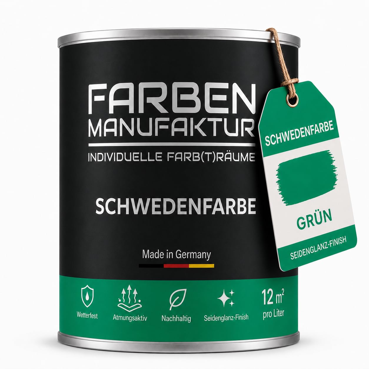 Schwedenfarbe Holzfarbe Außen Wetterfest – Holzschutzfarbe für Fassade, Gartenhaus, Zaun & Scheune – Diffusionsoffen & Nachhaltig Wetterschutzfarbe 2L, Größe: 2L, Farbe: Schweden grün