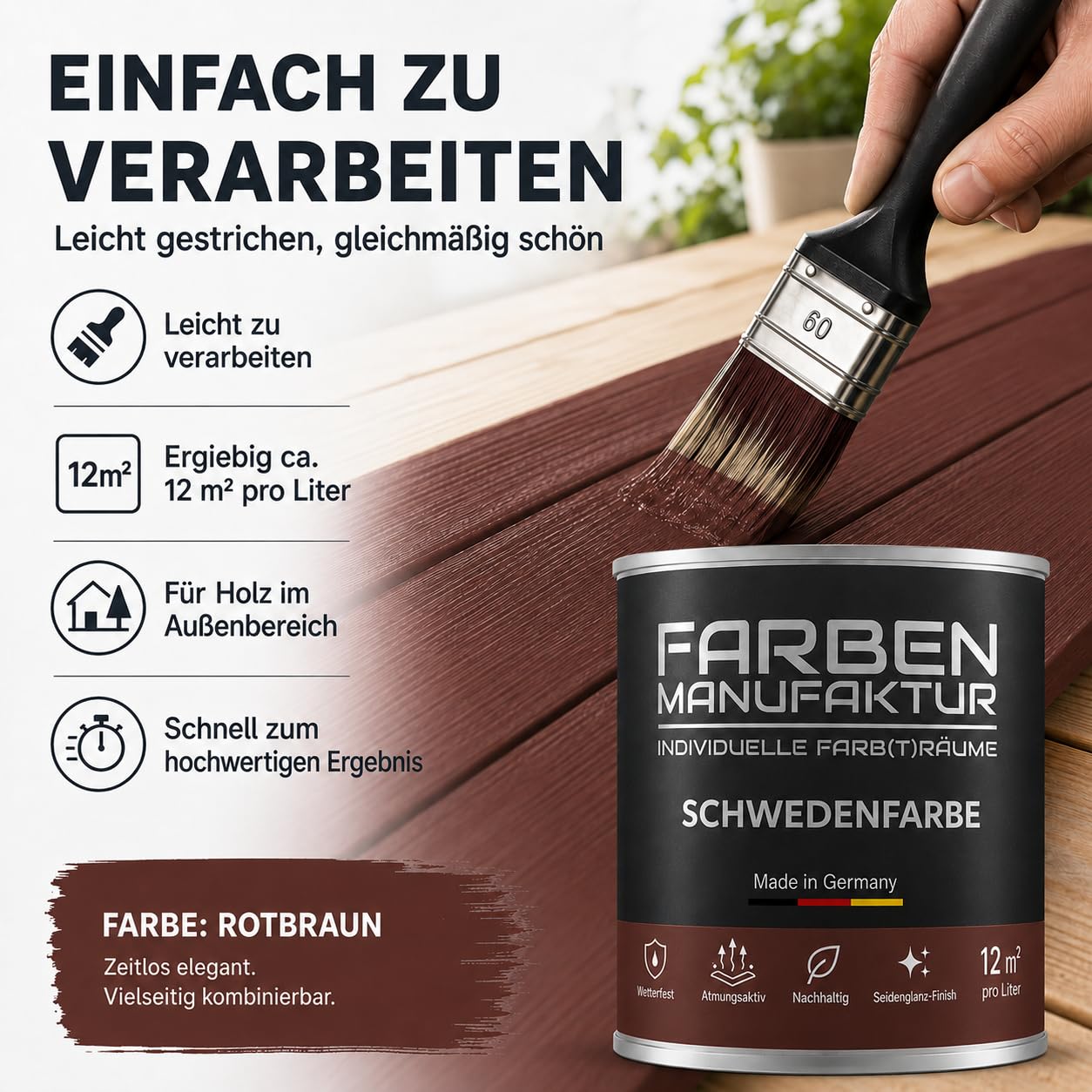 Schwedenfarbe Holzfarbe Außen Wetterfest – Holzschutzfarbe für Fassade, Gartenhaus, Zaun & Scheune – Diffusionsoffen & Nachhaltig Wetterschutzfarbe 2L, Größe: 2L, Farbe: Schweden grün