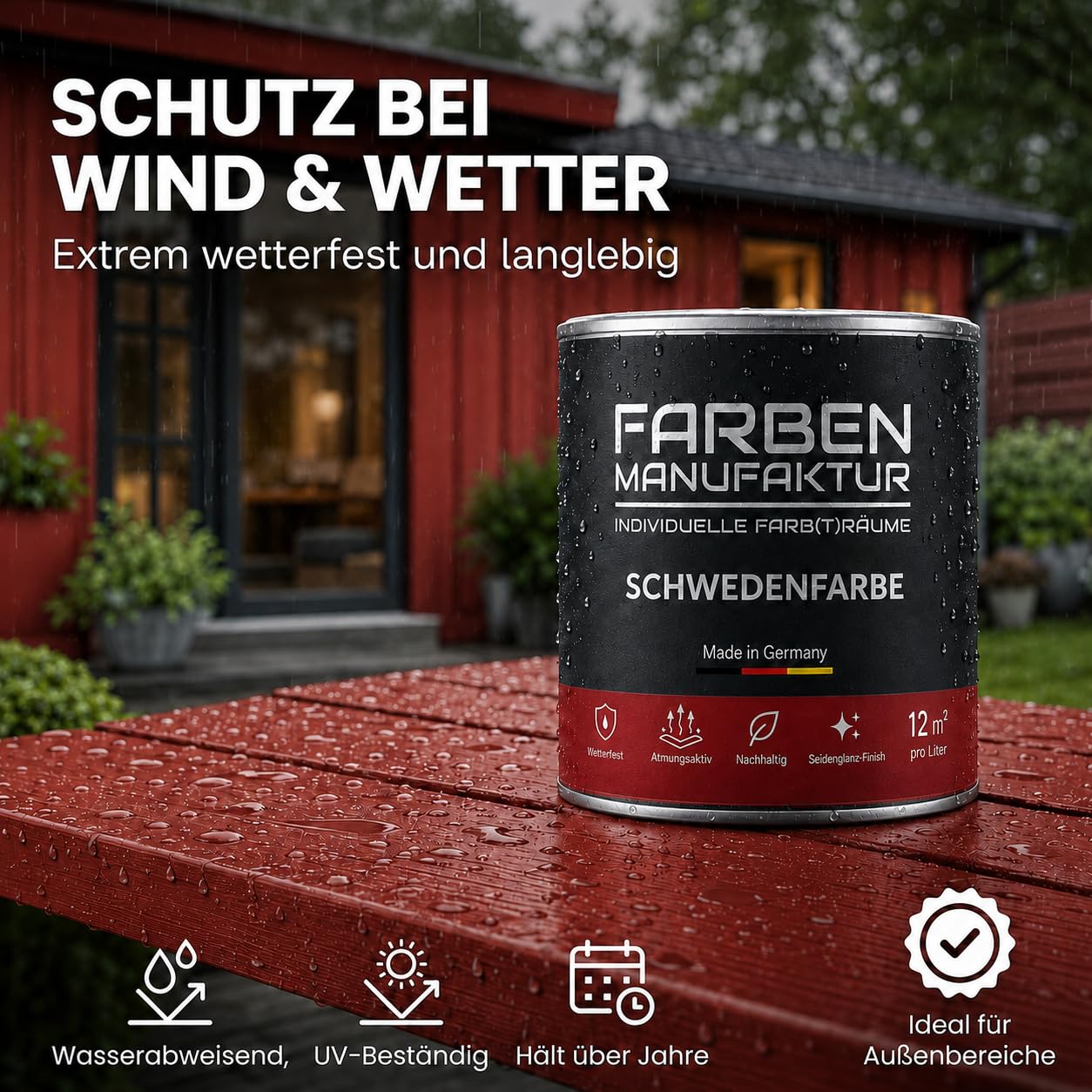 Schwedenfarbe Holzfarbe Außen Wetterfest – Holzschutzfarbe für Fassade, Gartenhaus, Zaun & Scheune – Diffusionsoffen & Nachhaltig Wetterschutzfarbe 1/2/5L, Größe: 2L, Farbe: Schweden moosgrün