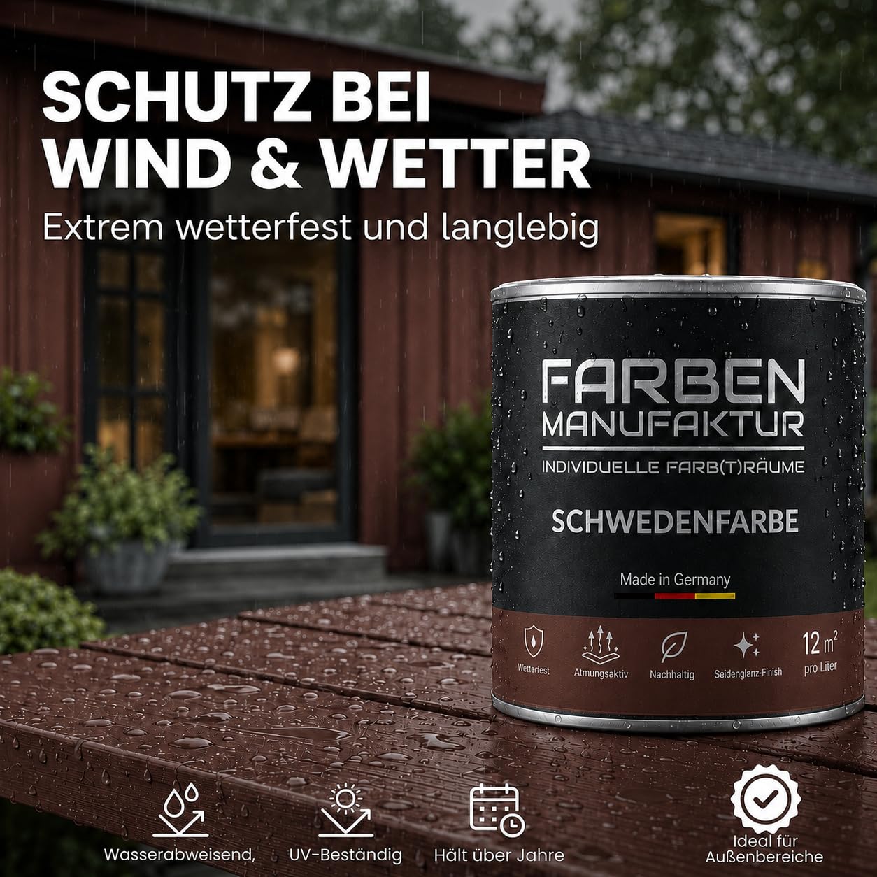 Schwedenfarbe Holzfarbe Außen Wetterfest – Holzschutzfarbe für Fassade, Gartenhaus, Zaun & Scheune – Diffusionsoffen & Nachhaltig Wetterschutzfarbe 1/2/5L, Größe: 2L, Farbe: Schweden moosgrün