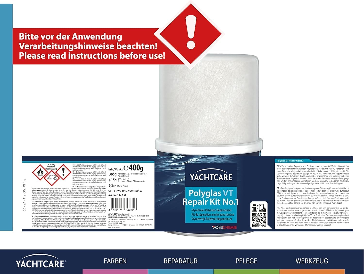 Yachtcare Polyglas Repair Kit - für die schnelle Reparaturen an GFK-Teilen