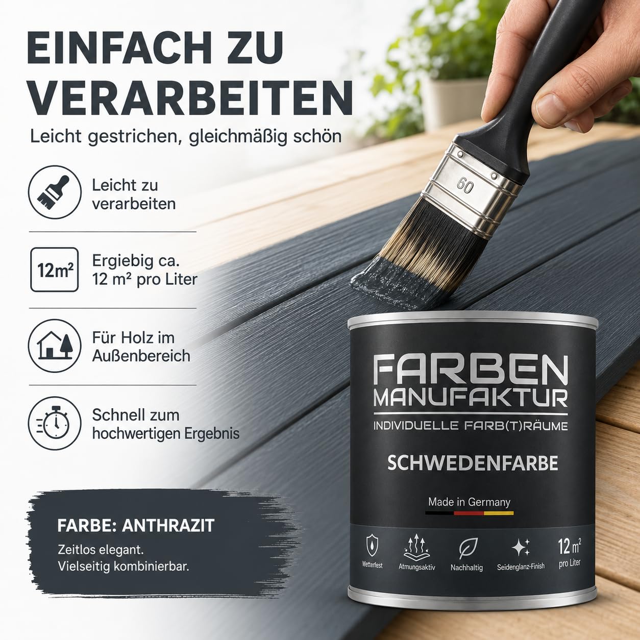 Schwedenfarbe Holzfarbe Außen Wetterfest – Holzschutzfarbe für Fassade, Gartenhaus, Zaun & Scheune – Diffusionsoffen & Nachhaltig Wetterschutzfarbe 2L, Größe: 2L, Farbe: Schweden grün