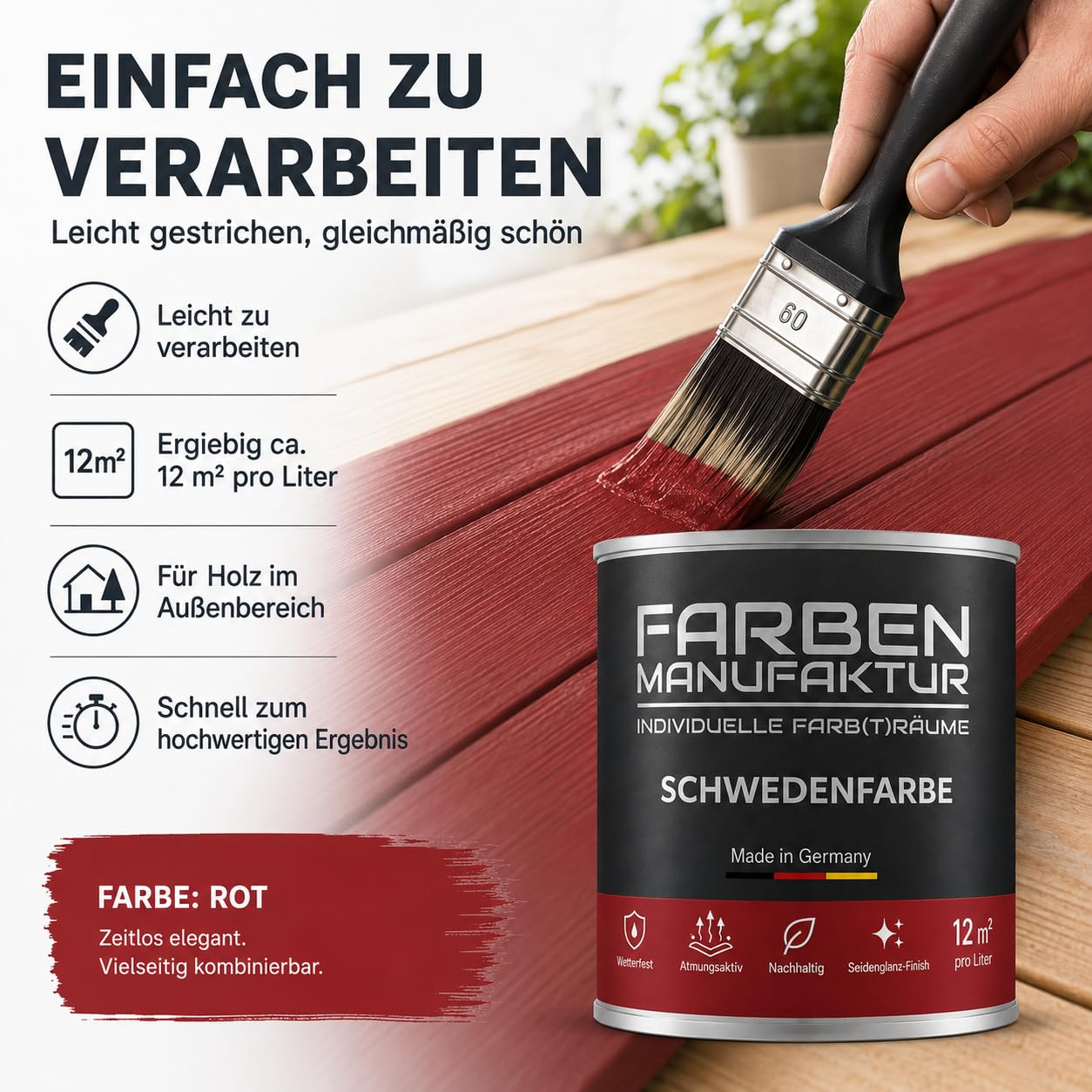Schwedenfarbe Holzfarbe Außen Wetterfest – Holzschutzfarbe für Fassade, Gartenhaus, Zaun & Scheune – Diffusionsoffen & Nachhaltig Wetterschutzfarbe 1/2/5L, Größe: 2L, Farbe: Schweden moosgrün