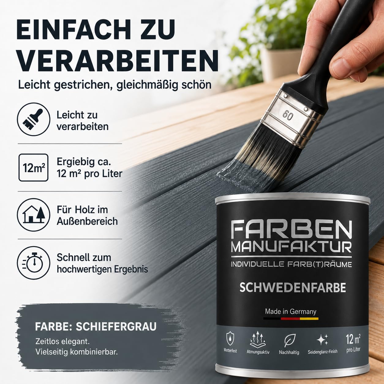Schwedenfarbe Holzfarbe Außen Wetterfest – Holzschutzfarbe für Fassade, Gartenhaus, Zaun & Scheune – Diffusionsoffen & Nachhaltig Wetterschutzfarbe 2L, Größe: 2L, Farbe: Schweden grün