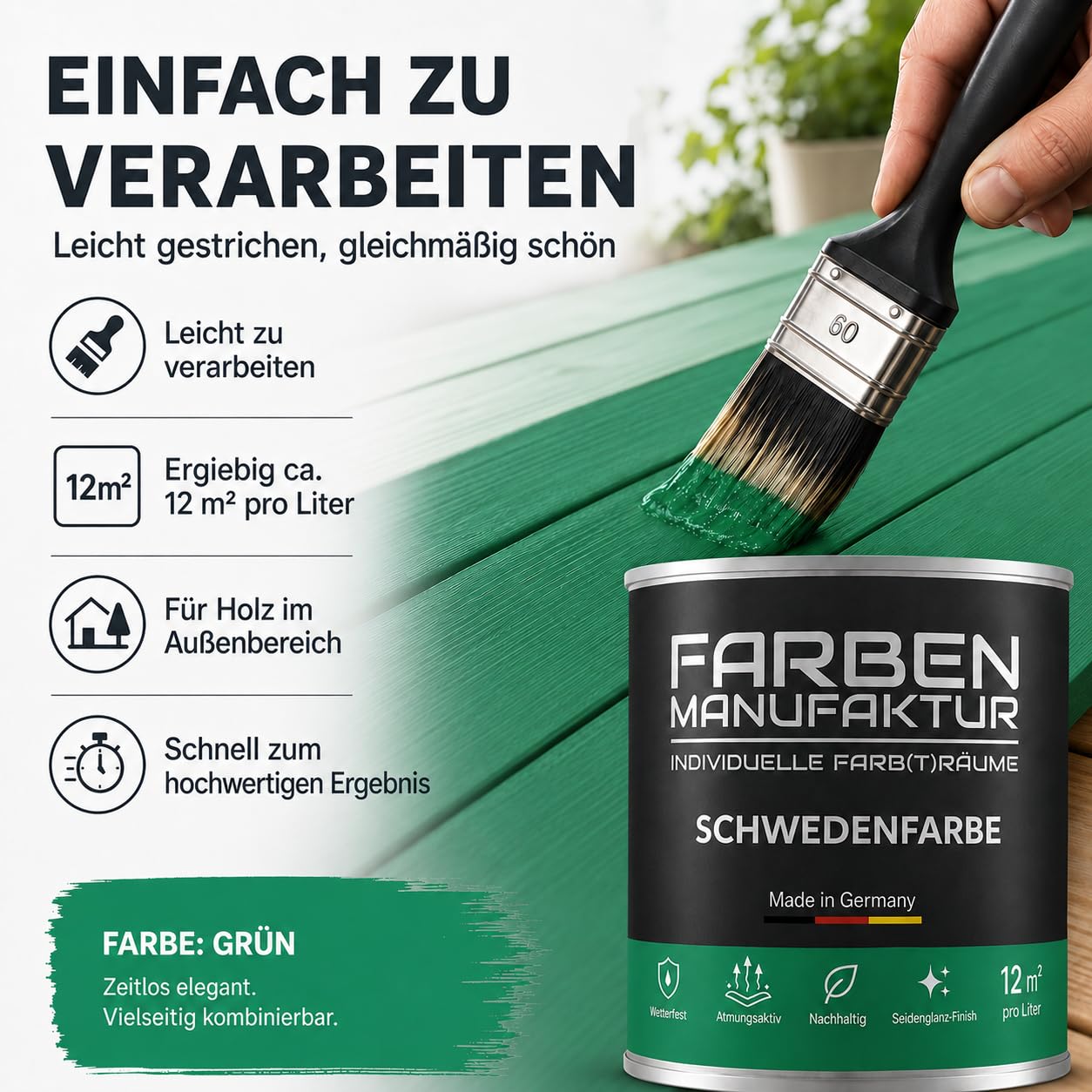 Schwedenfarbe Holzfarbe Außen Wetterfest – Holzschutzfarbe für Fassade, Gartenhaus, Zaun & Scheune – Diffusionsoffen & Nachhaltig Wetterschutzfarbe, Größe: 1L, Farbe: Schweden blau