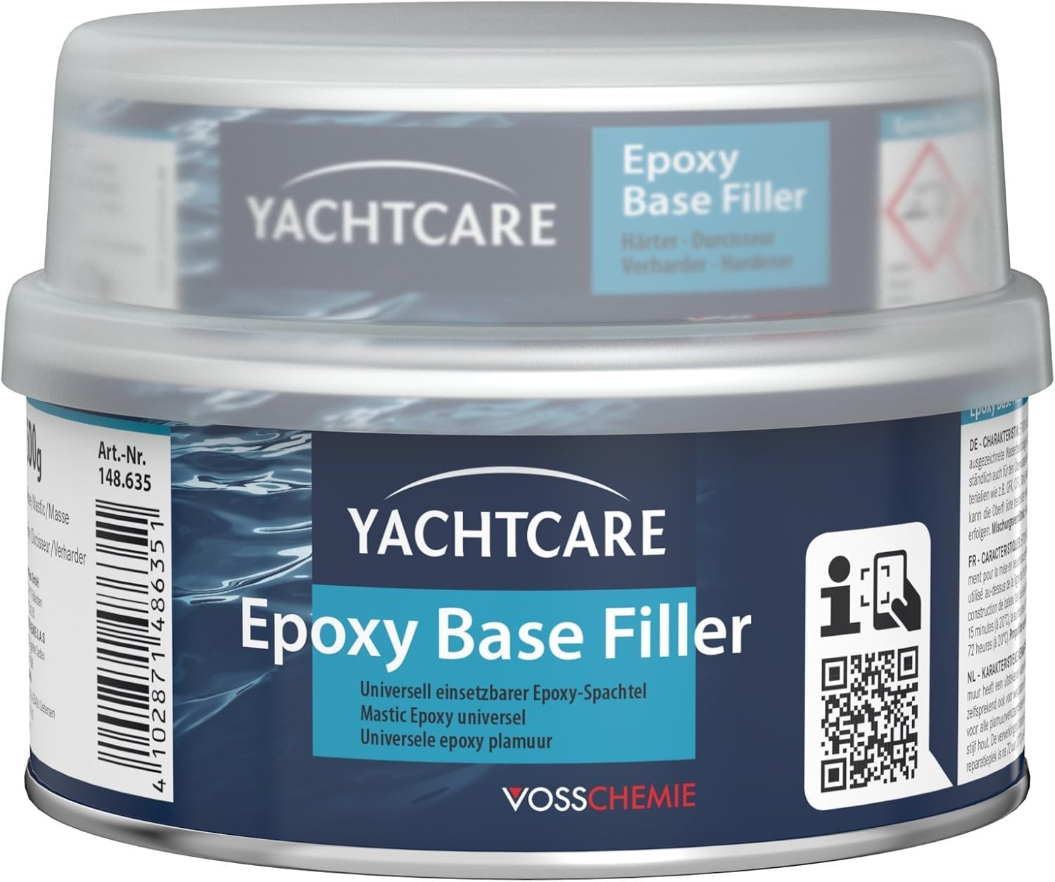 Yachtcare Base Filler Epoxyspachtel, hellgrau, 500g - Universell einsetzbarer Epoxidspachtel für Boote und Yachten bei hoher Wasserbelastung