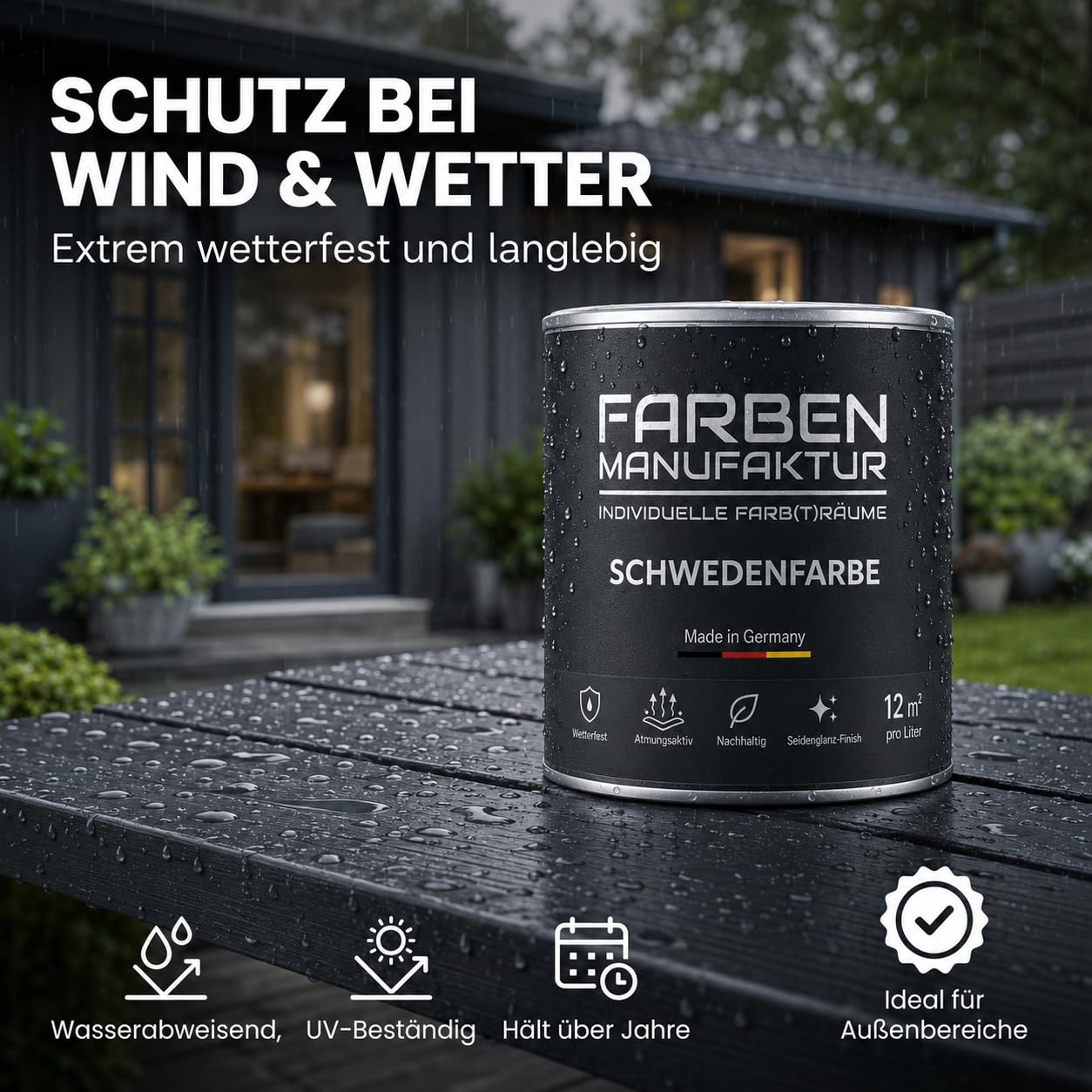 Schwedenfarbe Holzfarbe Außen Wetterfest – Holzschutzfarbe für Fassade, Gartenhaus, Zaun & Scheune – Diffusionsoffen & Nachhaltig Wetterschutzfarbe, Größe: 1L, Farbe: Schweden blau