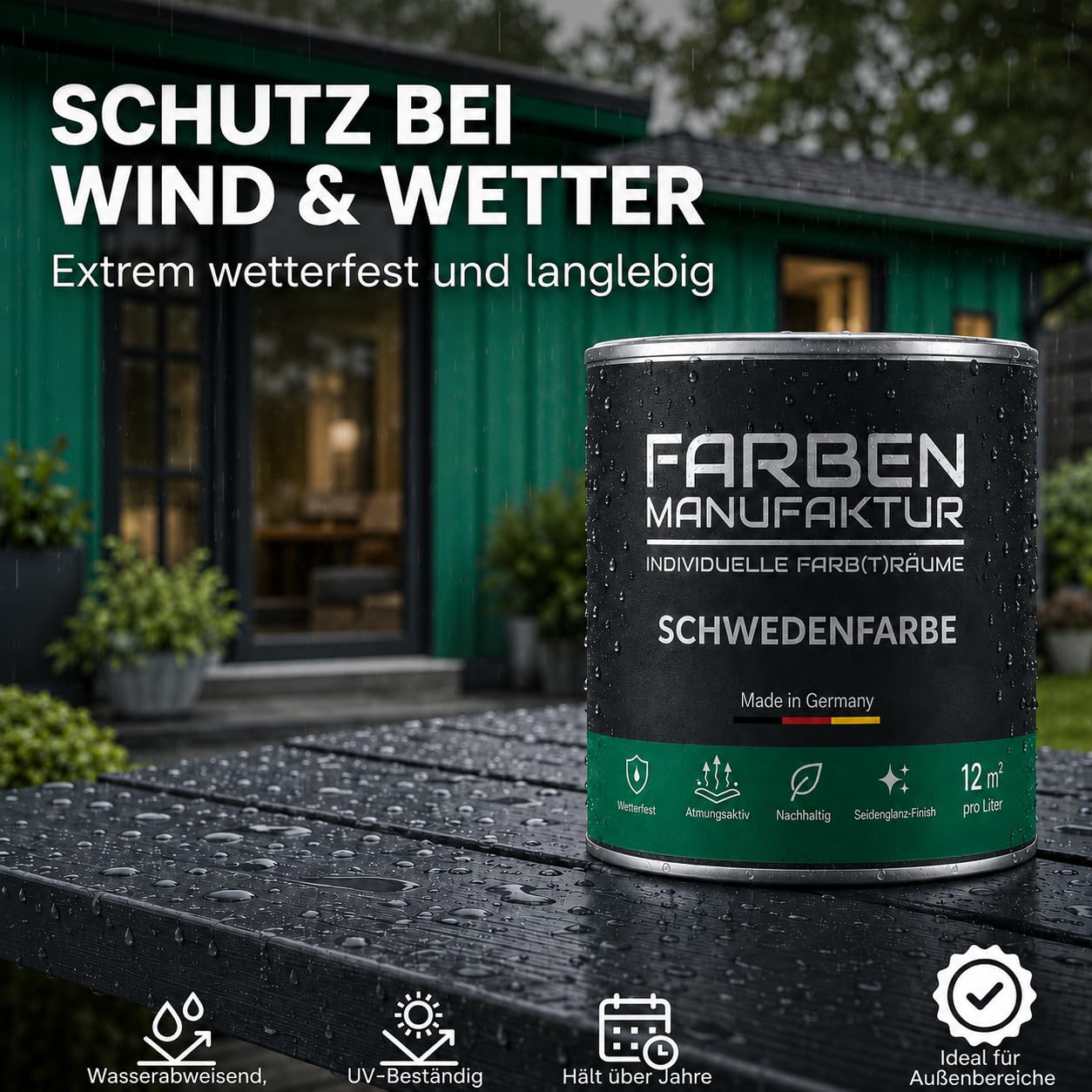 Schwedenfarbe Holzfarbe Außen Wetterfest – Holzschutzfarbe für Fassade, Gartenhaus, Zaun & Scheune – Diffusionsoffen & Nachhaltig Wetterschutzfarbe, Größe: 1L, Farbe: Schweden blau