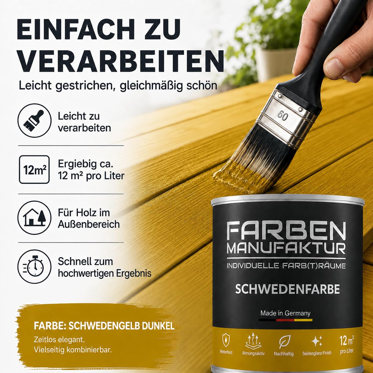 Schwedenfarbe Holzfarbe Außen Wetterfest – Holzschutzfarbe für Fassade, Gartenhaus, Zaun & Scheune – Diffusionsoffen & Nachhaltig Wetterschutzfarbe 2L, Größe: 2L, Farbe: Schweden grün