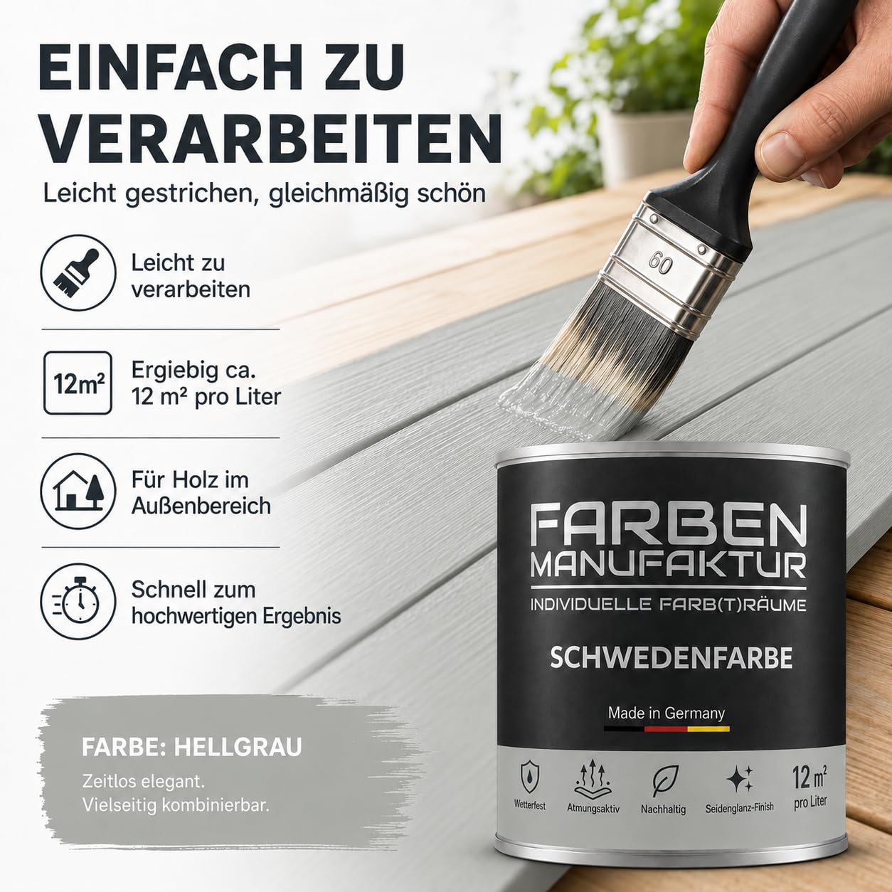 Schwedenfarbe Holzfarbe Außen Wetterfest – Holzschutzfarbe für Fassade, Gartenhaus, Zaun & Scheune – Diffusionsoffen & Nachhaltig Wetterschutzfarbe, Größe: 1L, Farbe: Schweden blau