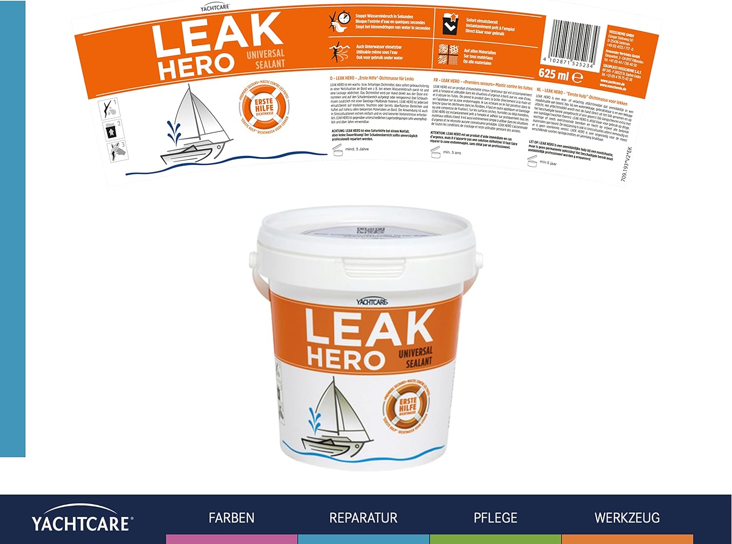 Yachtcare Leak Hero - Notfall Leckabdichtung für Boote & Yachten - wasserdichte Dichtmasse für Löcher 625ml, Braun