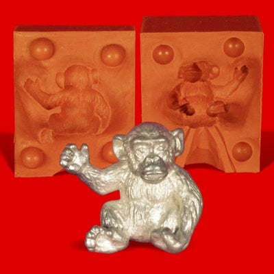 Zinn Giessform Schimpanse - Silikonform hitzebeständig - benötigt ca. 55g Reinzinn