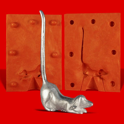 Zinn Giessform Ringhalter Hund Dackel kniend Silikonform hitzebeständig - benötigt ca 55g Reinzinn